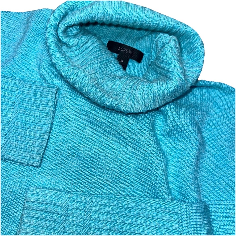 J. Crew Aqua‎ Blue Wool Blend Ribbed Knit Turtleneck Sweater Preppy Women's M